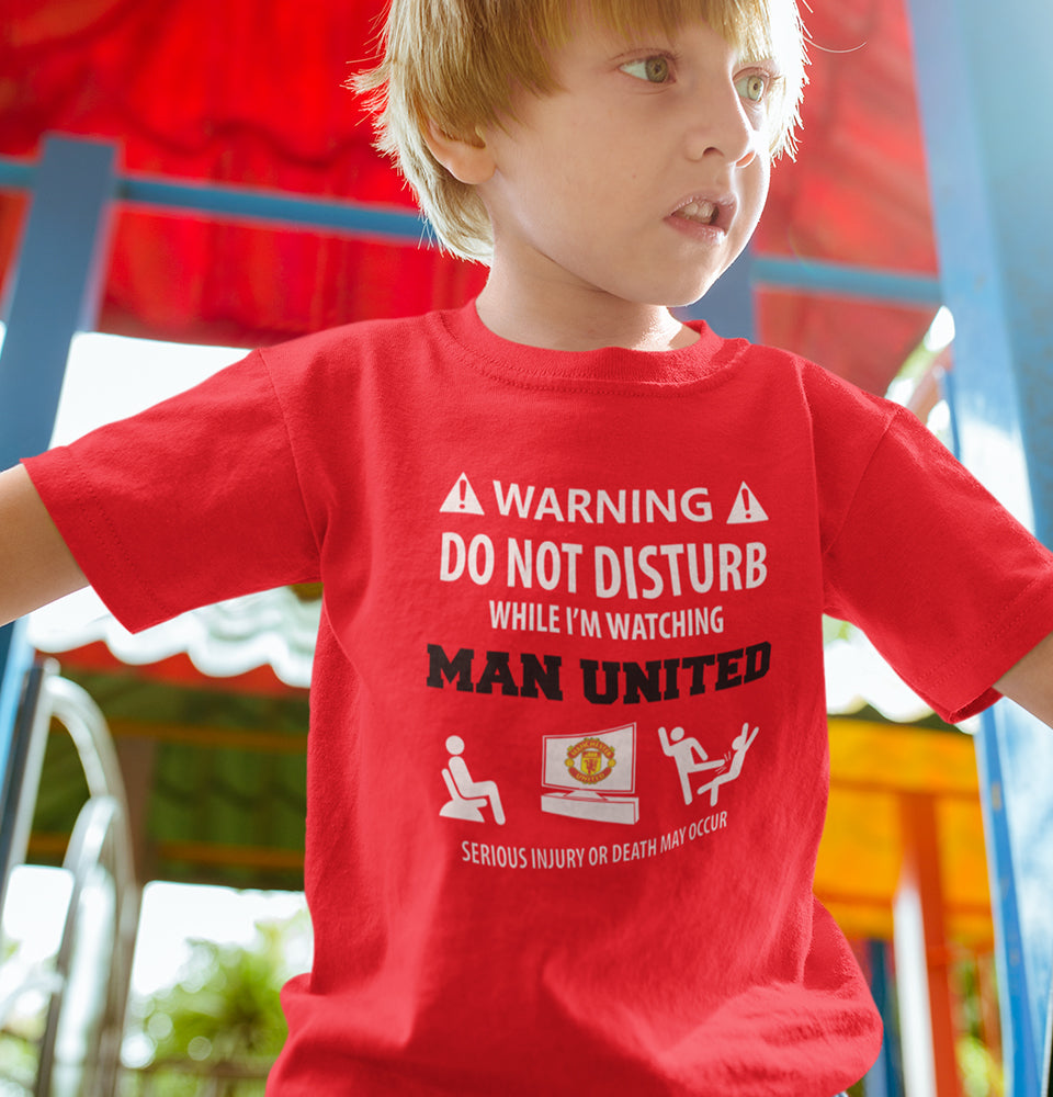Warning Man United Half Sleeves T-Shirt for Boy-FunkyTradition