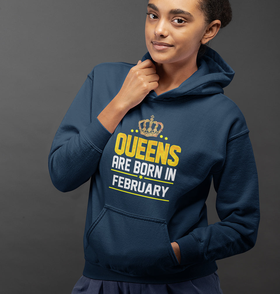 Queens Are  Born In February Hoodies for Women-FunkyTradition