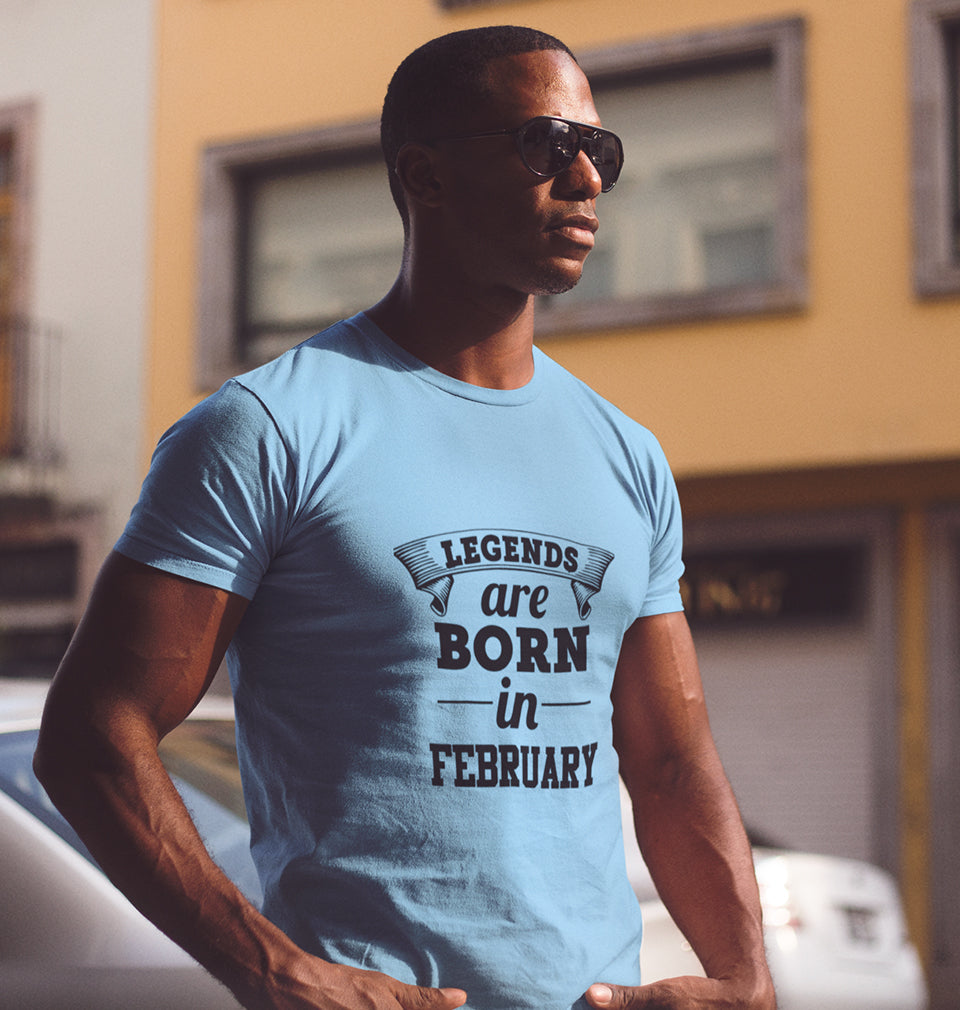 Legends are Born in February Half Sleeves T-Shirt For Men-FunkyTradition