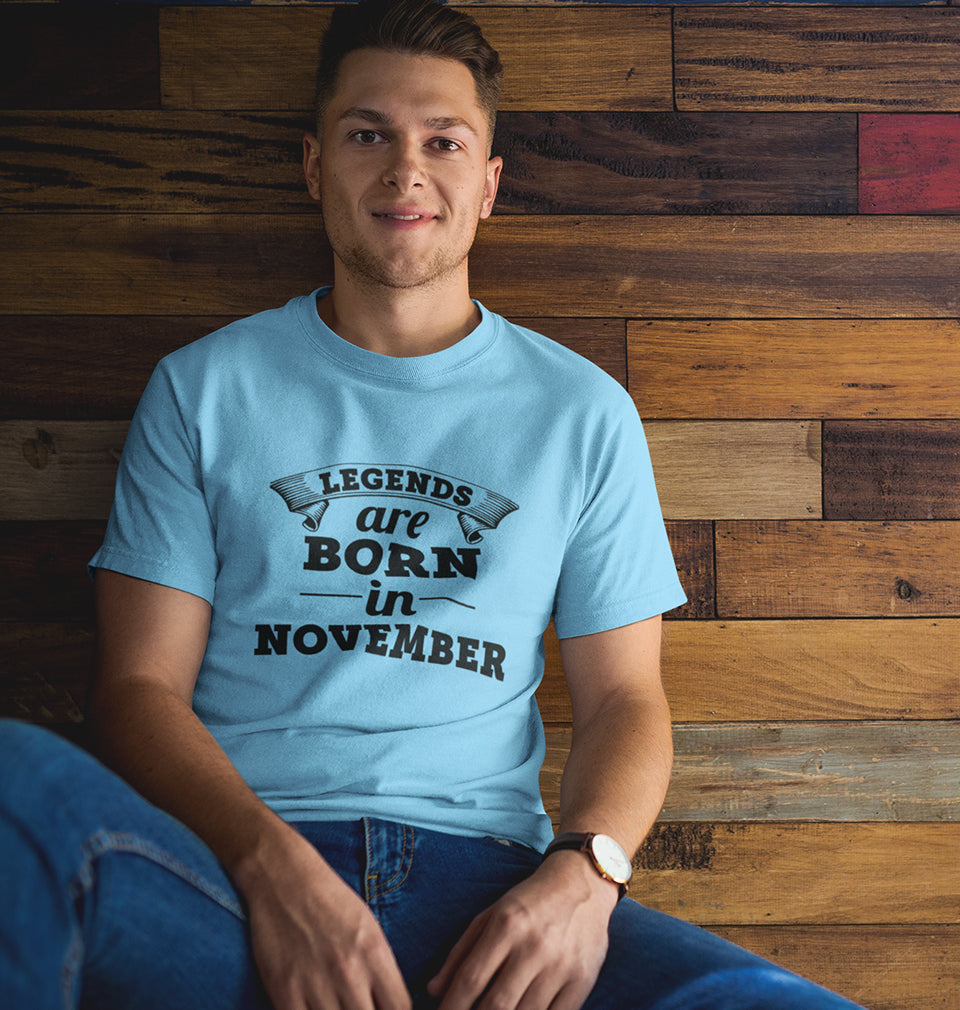 Legends are Born in November Half Sleeves T-Shirt For Men-FunkyTradition