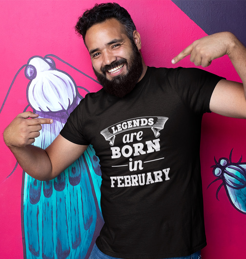 Legends are Born in February Half Sleeves T-Shirt For Men-FunkyTradition