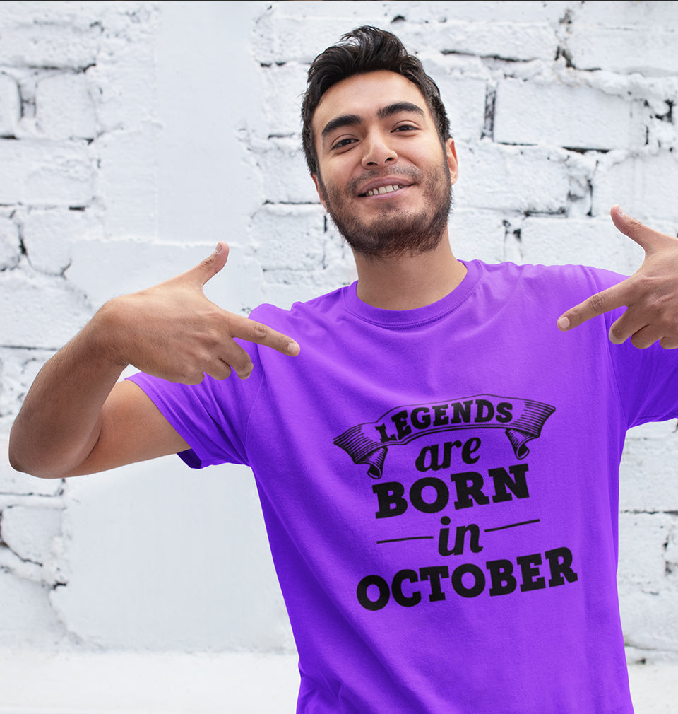 Legends are Born in October Half Sleeves T-Shirt For Men-FunkyTradition