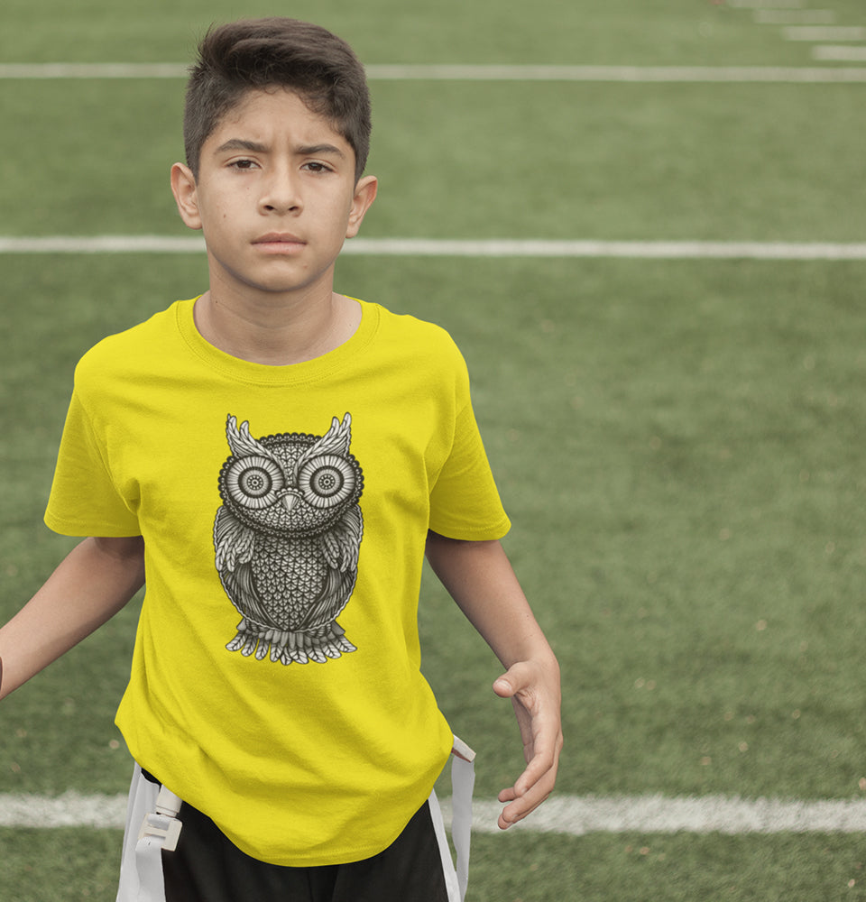 Ornamental Owl Half Sleeves T-Shirt for Boy-FunkyTradition