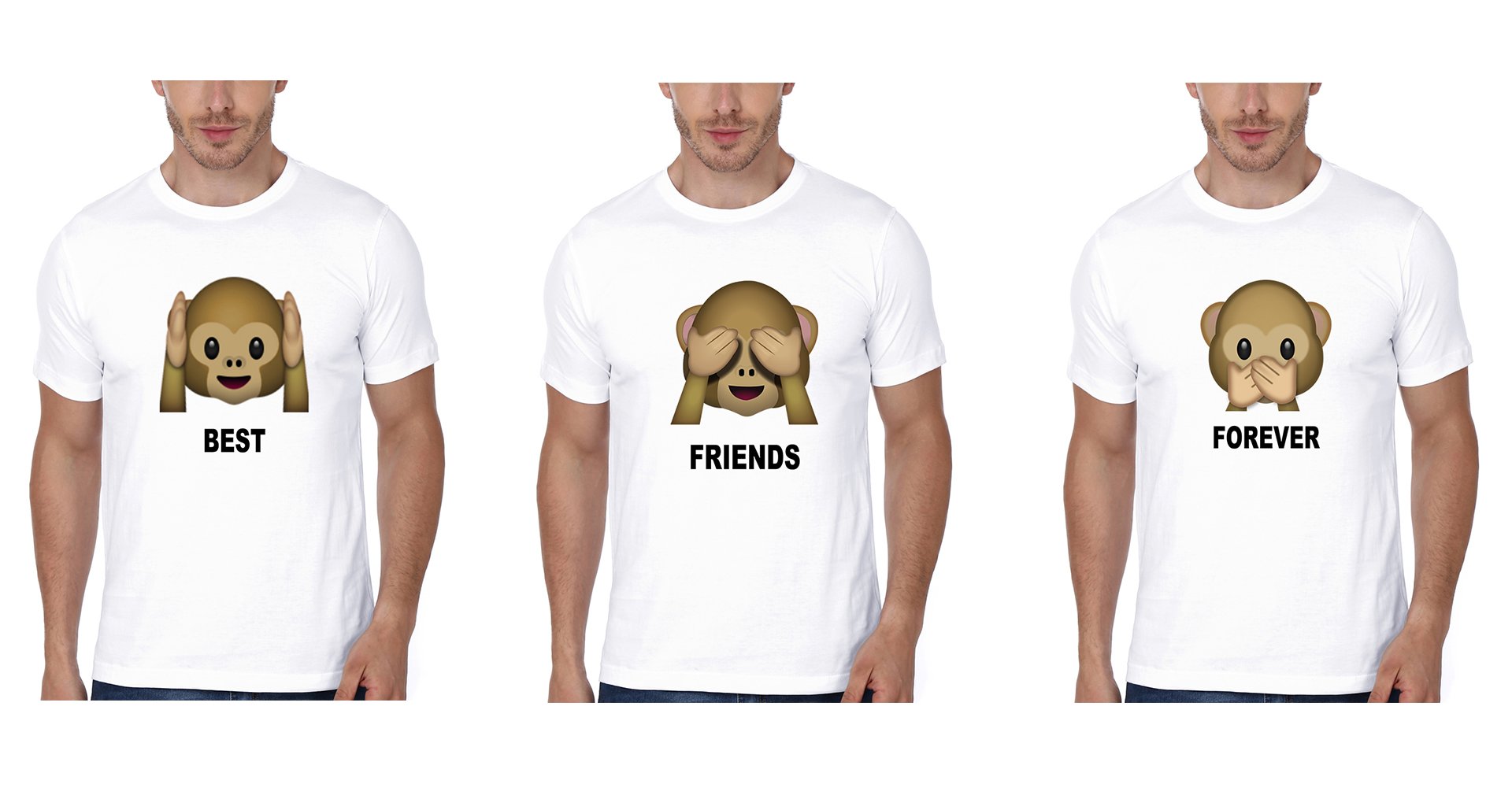 Monkey Emoji BFF Half Sleeves T-Shirts-FunkyTradition