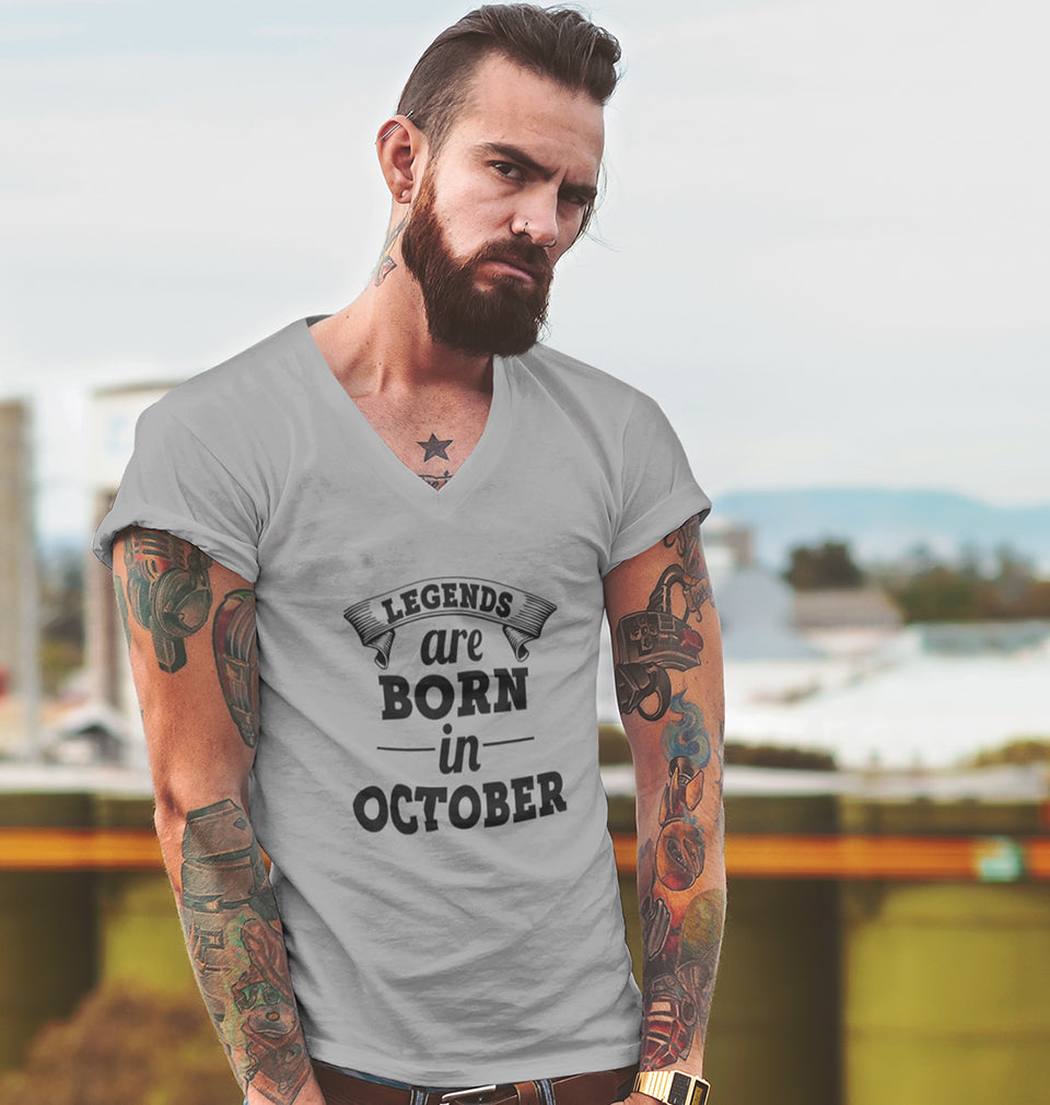 Legends are Born in October V-Neck Half Sleeves T-shirt For Men-FunkyTradition