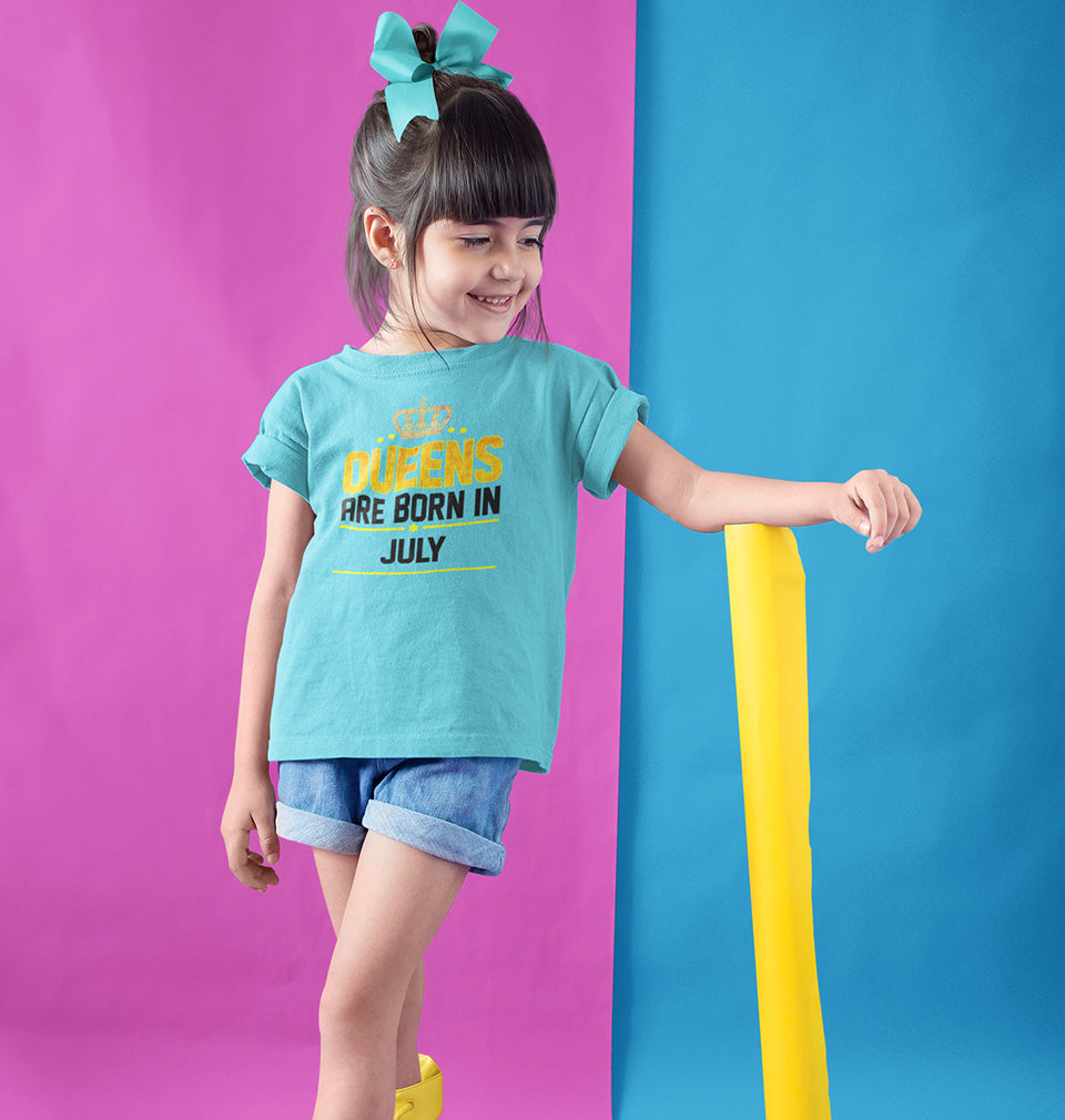 Queens Are Born In July Half Sleeves T-Shirt For Girls -FunkyTradition