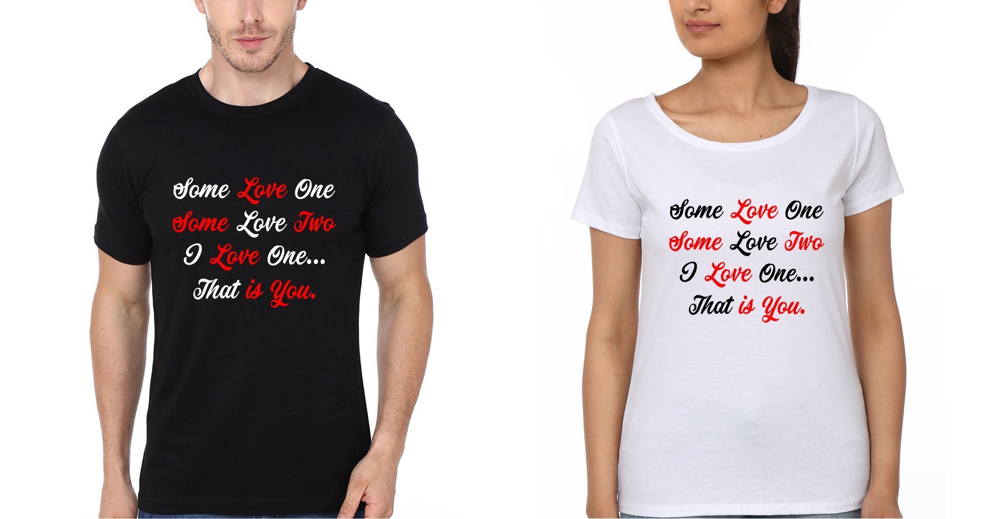 Love One Couple Half Sleeves T-Shirts -FunkyTees