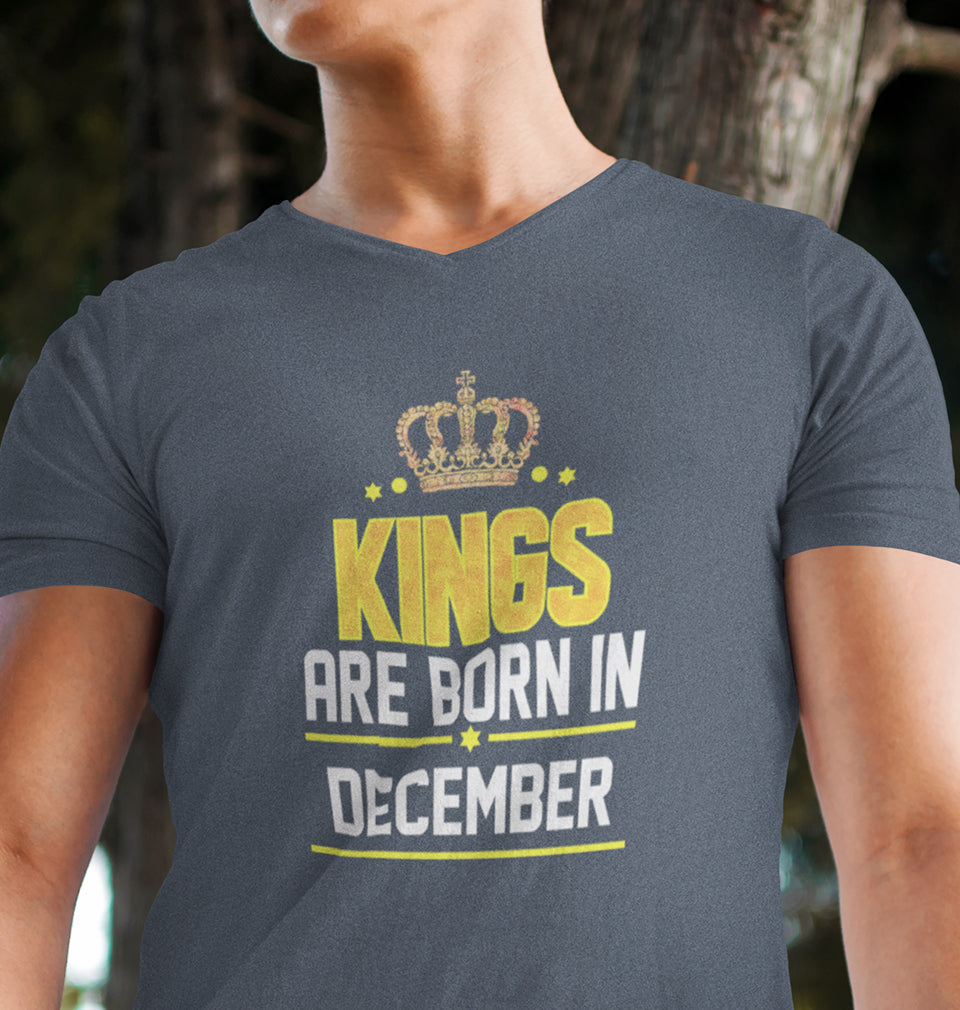 Kings Are Born In December V-Neck Half Sleeves T-shirt For Men-FunkyTradition