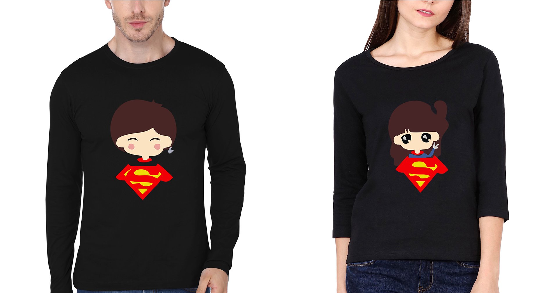 Super Man Super Girl Couple Full Sleeves T-Shirts -FunkyTradition