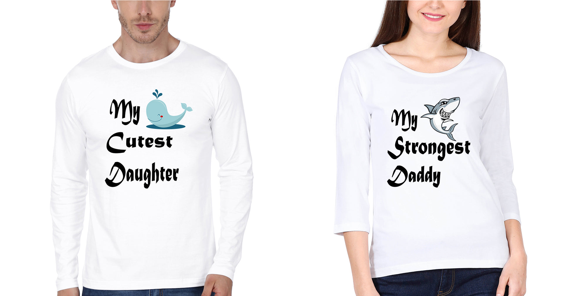 My Cutest Daughter My Strongest Dad Father and Daughter Matching Full Sleeves T-Shirt- FunkyTradition
