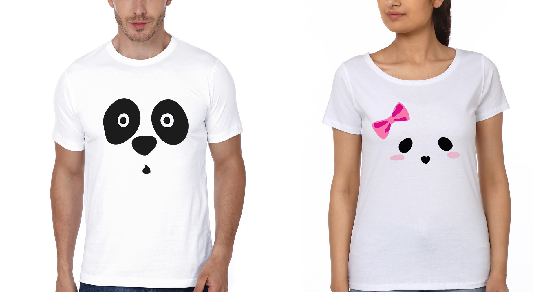 Panda Couple Half Sleeves T-Shirts -FunkyTees