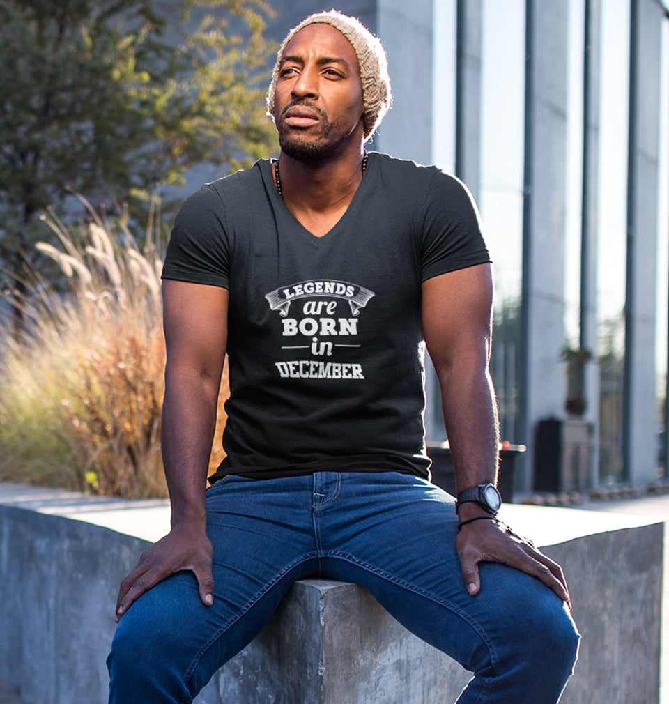 Legends are Born in December V-Neck Half Sleeves T-shirt For Men-FunkyTradition