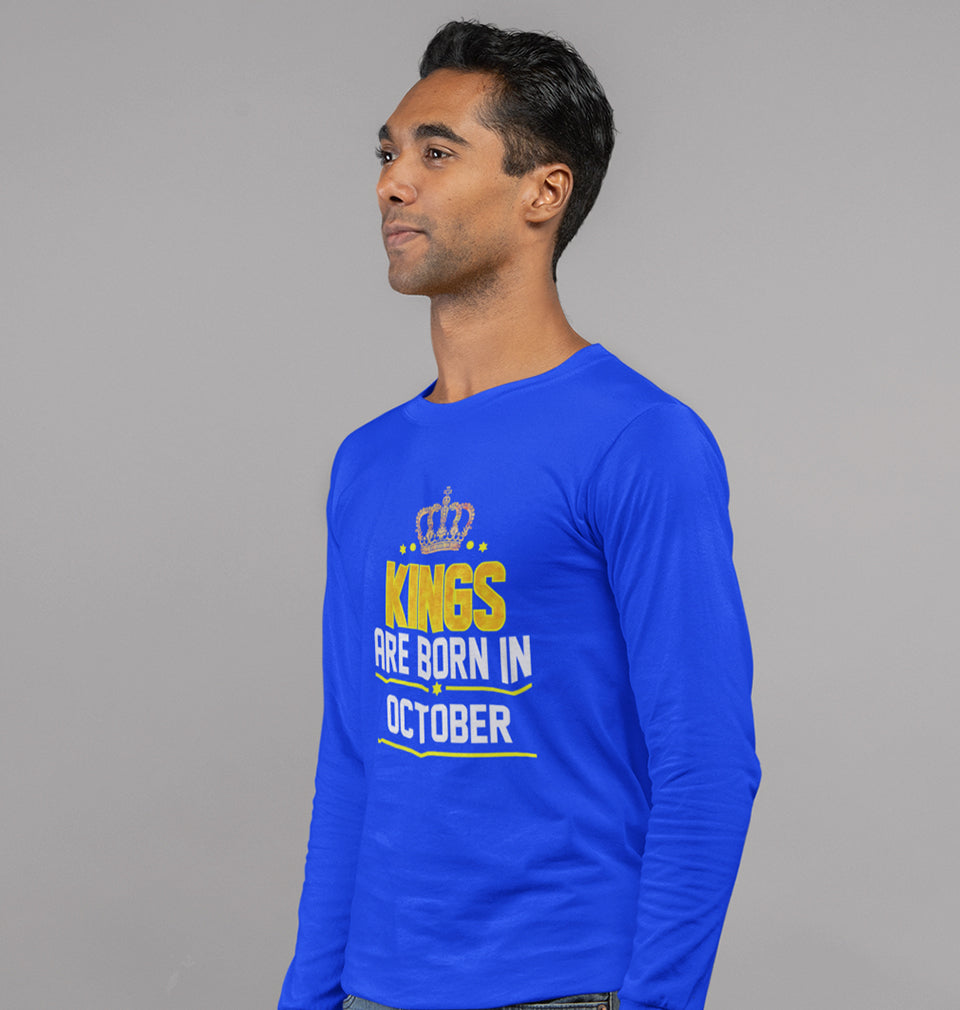 Kings Are Born In October Full Sleeves T-Shirt For Men-FunkyTradition
