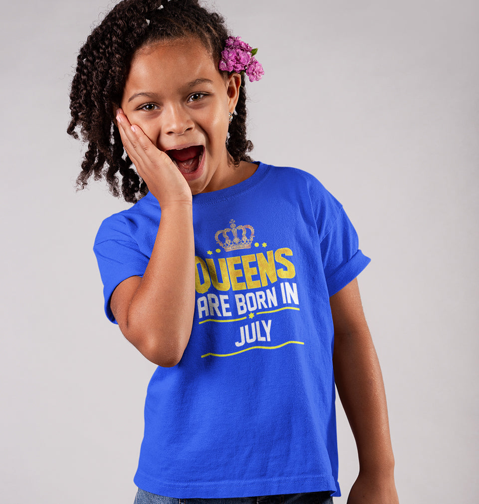 Queens Are Born In July Half Sleeves T-Shirt For Girls -FunkyTradition