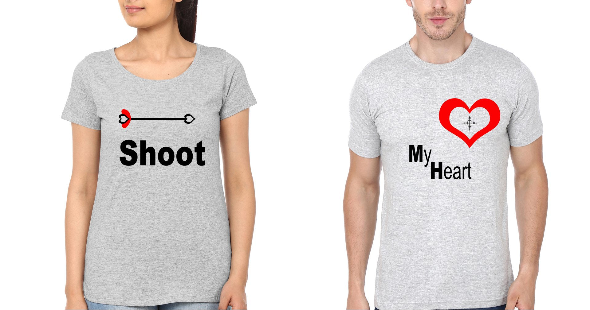 Shoot My Heart Couple Half Sleeves T-Shirts -FunkyTradition