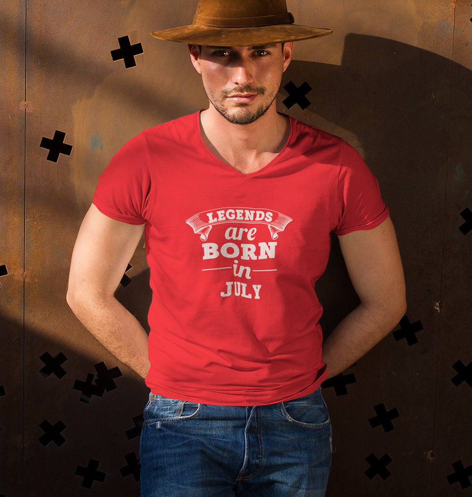 Legends are Born in July V-Neck Half Sleeves T-shirt For Men-FunkyTradition