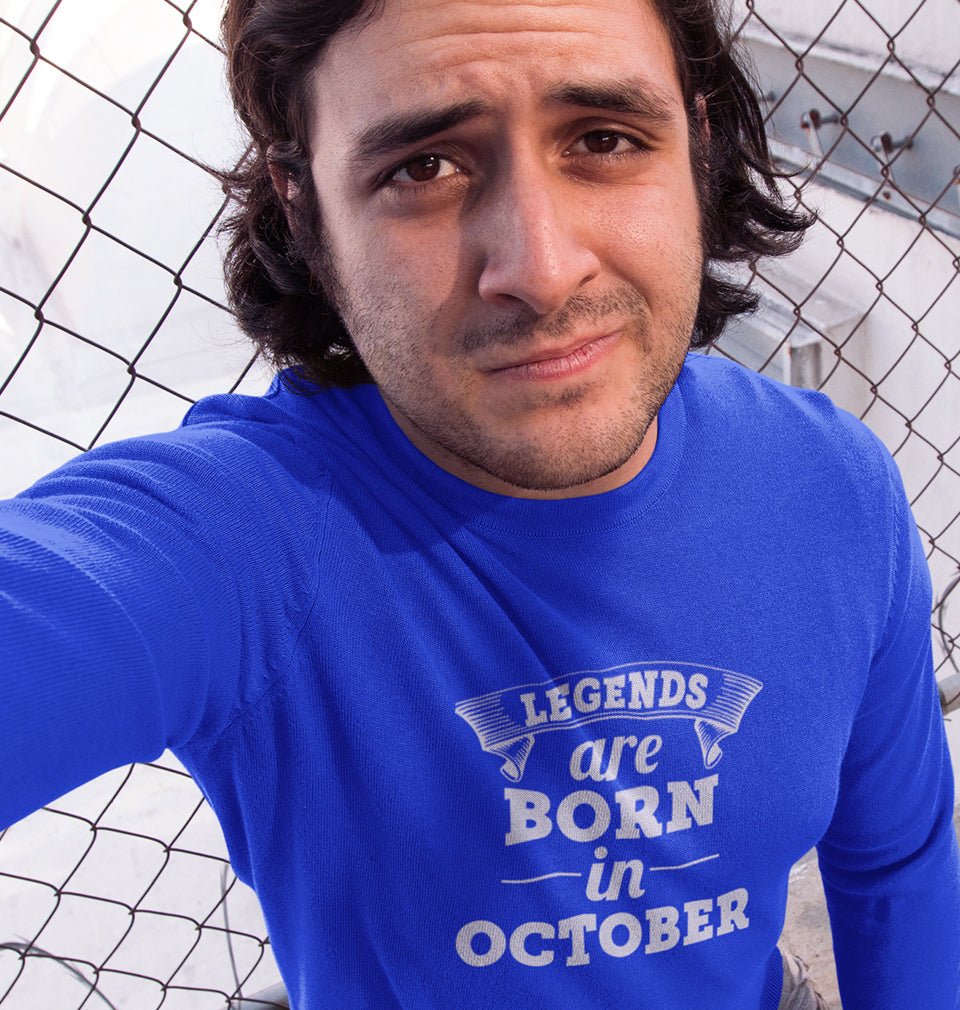Legends are Born in October Full Sleeves T-Shirt For Men-FunkyTradition