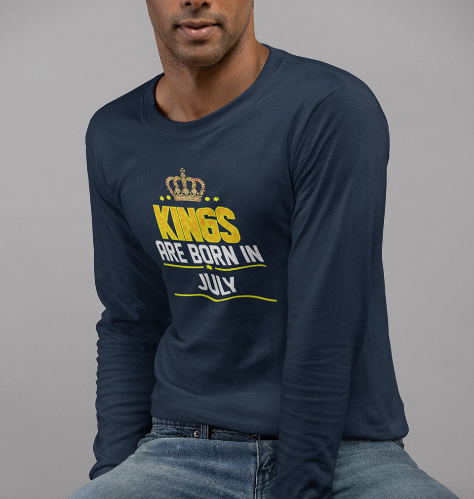 Kings Are Born In July Full Sleeves T-Shirt For Men-FunkyTradition