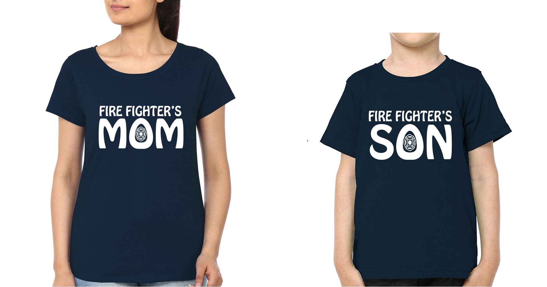 Fire Fighter's Mom Fire Fighter's Son Mother and Son Matching T-Shirt- FunkyTradition