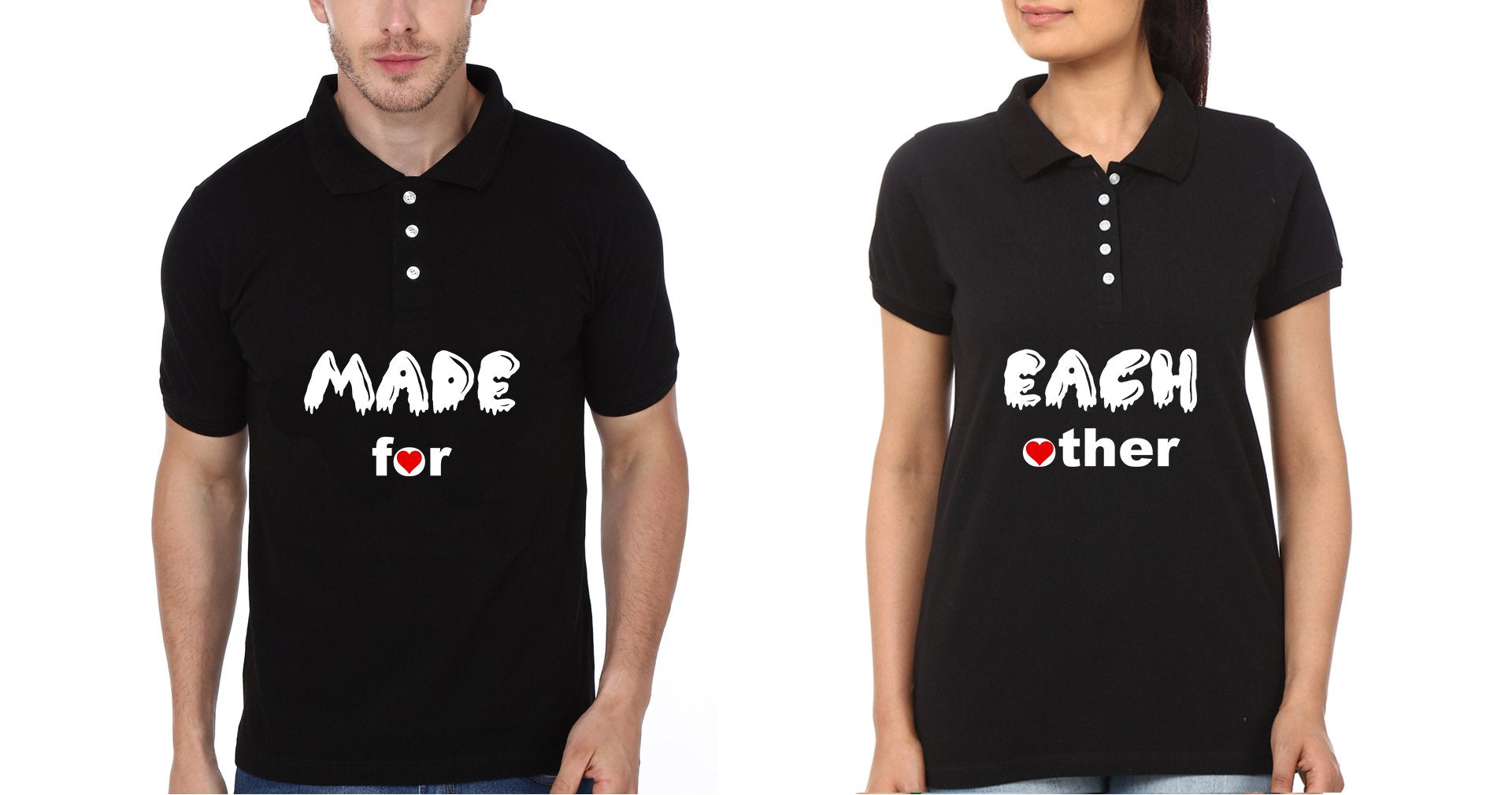 Made For Each Other Couple Polo Half Sleeves T-Shirts -FunkyTradition