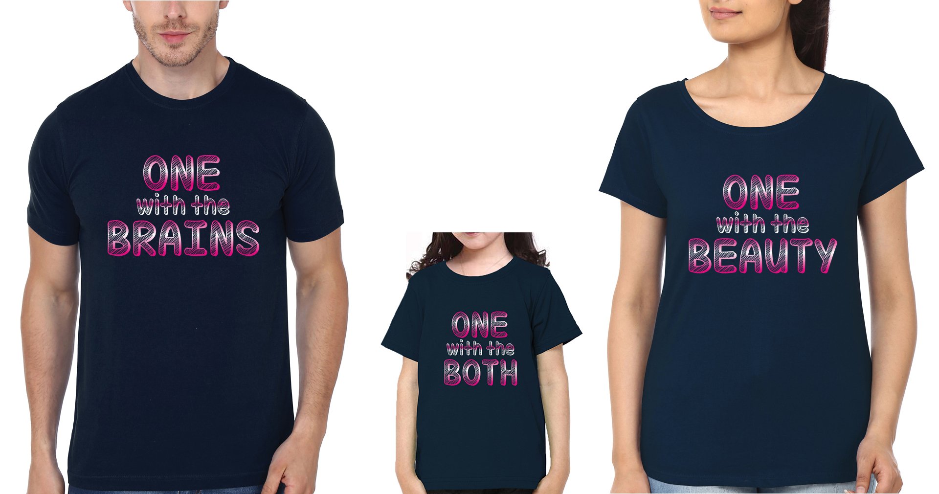 One With The Beauty Brains Both Family Half Sleeves T-Shirts-FunkyTradition