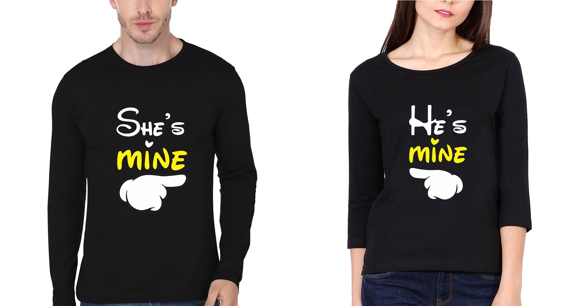 He is Mine She is Mine Couple Full Sleeves T-Shirts -FunkyTradition