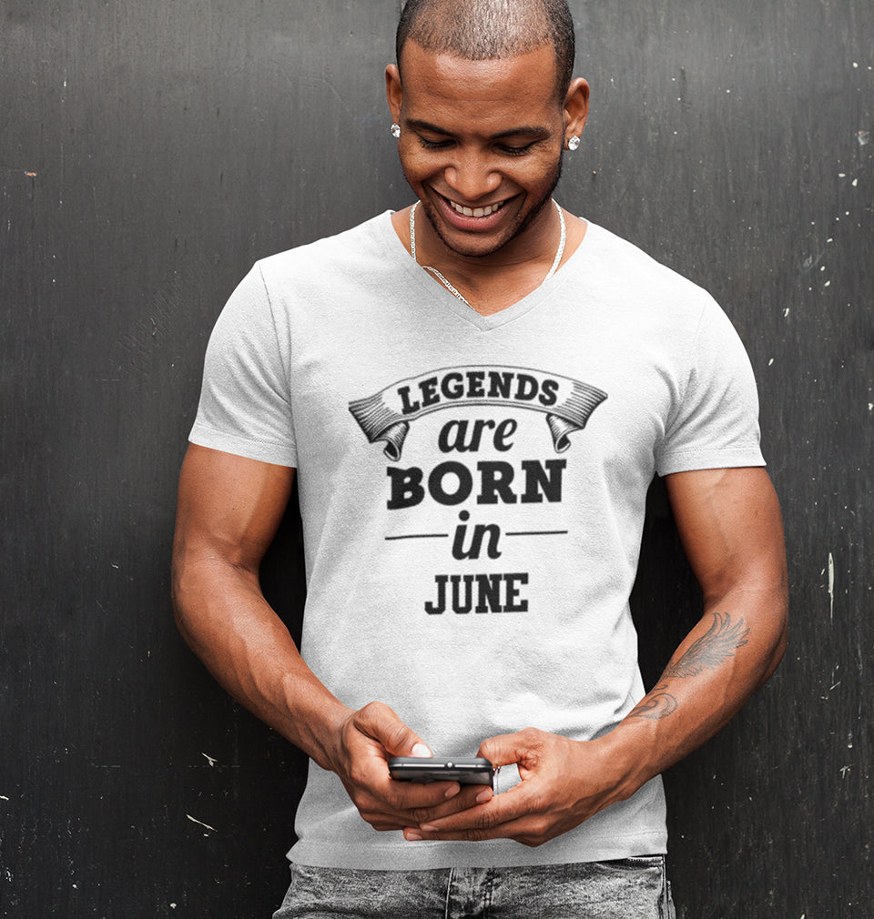 Legends are Born in June V-Neck Half Sleeves T-shirt For Men-FunkyTradition