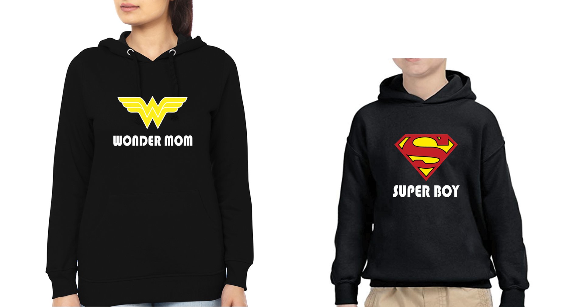 Wonder Mom Super Boy Mother and Son Matching Hoodies- FunkyTradition
