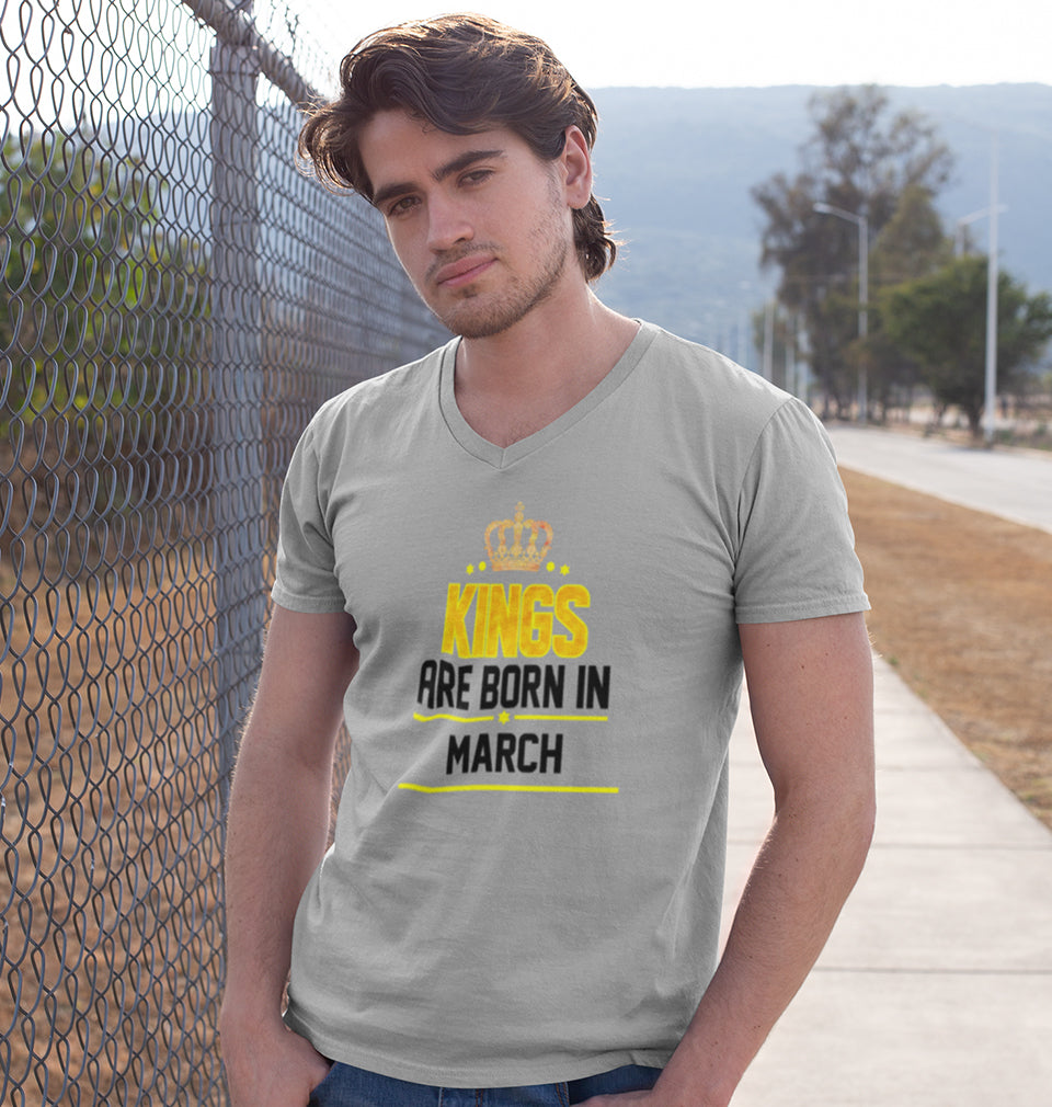 Kings Are Born In March V-Neck Half Sleeves T-shirt For Men-FunkyTradition