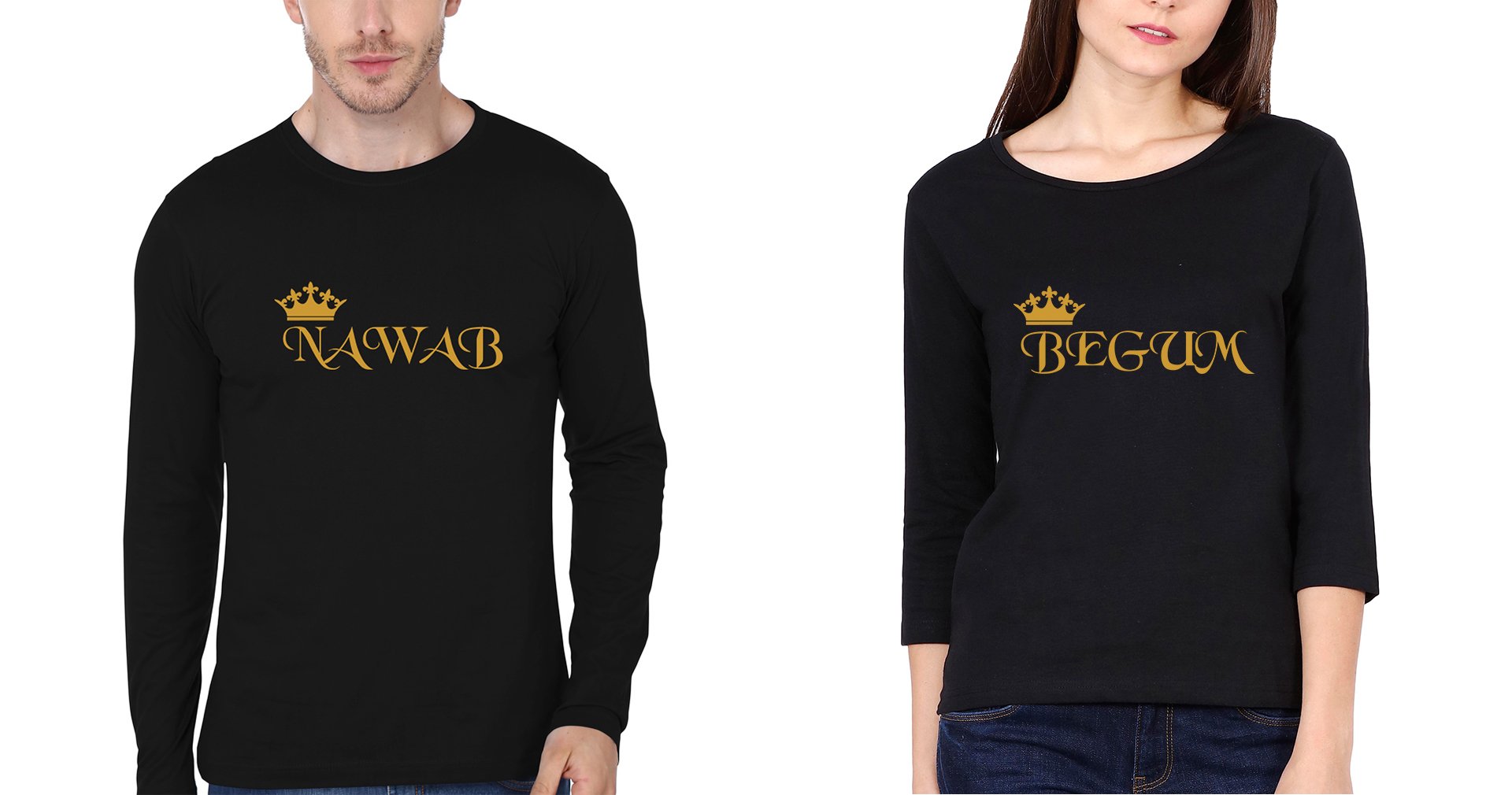 Nawab Begum Couple Full Sleeves T-Shirts -FunkyTradition