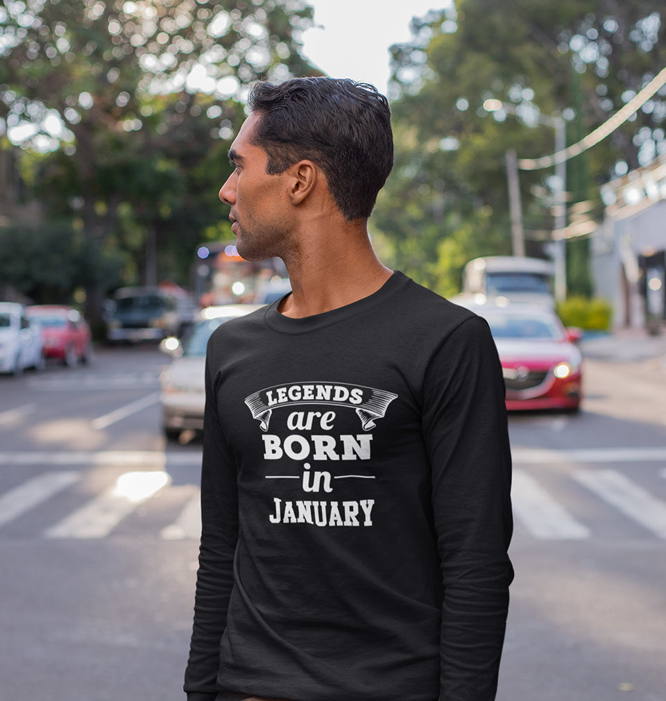 Legends are Born in January Full Sleeves T-Shirt For Men-FunkyTradition