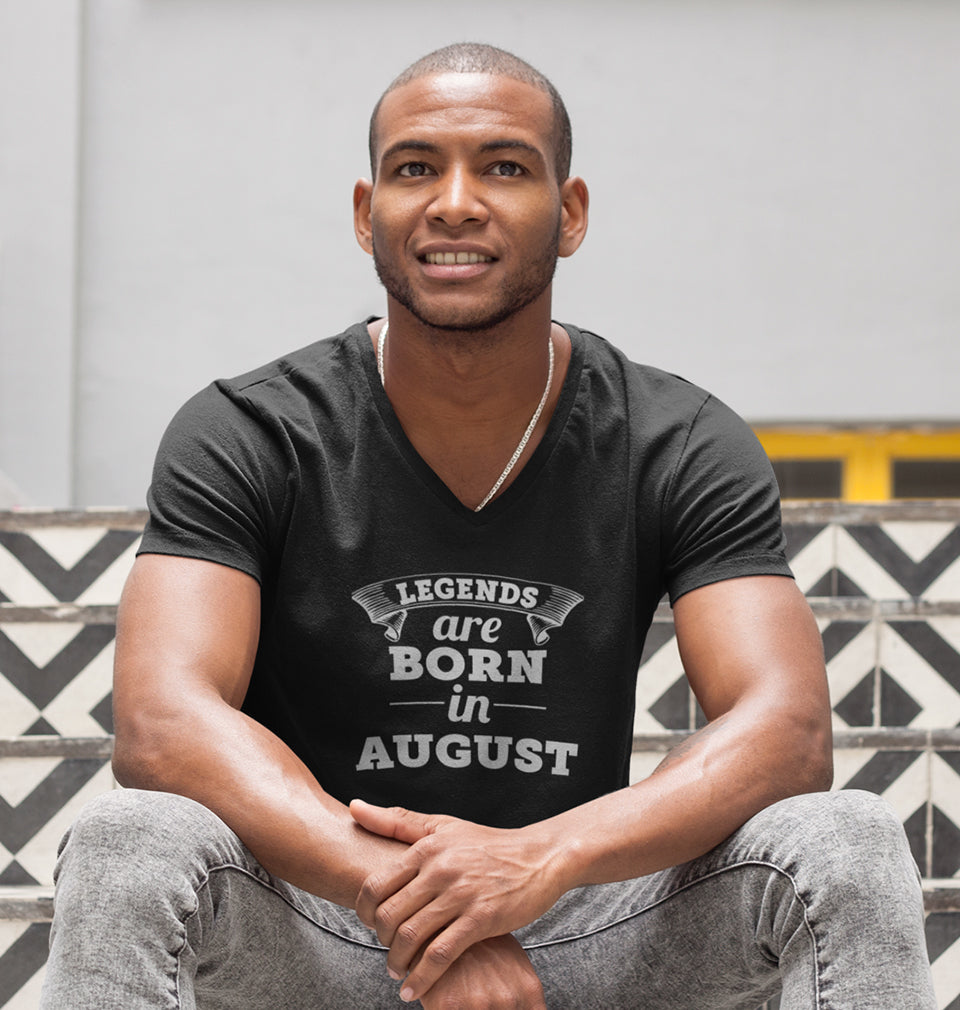 Legends are Born in August V-Neck Half Sleeves T-shirt For Men-FunkyTradition