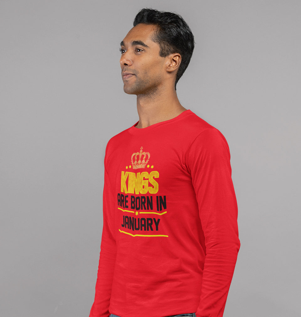 Kings Are Born In January Full Sleeves T-Shirt For Men-FunkyTradition