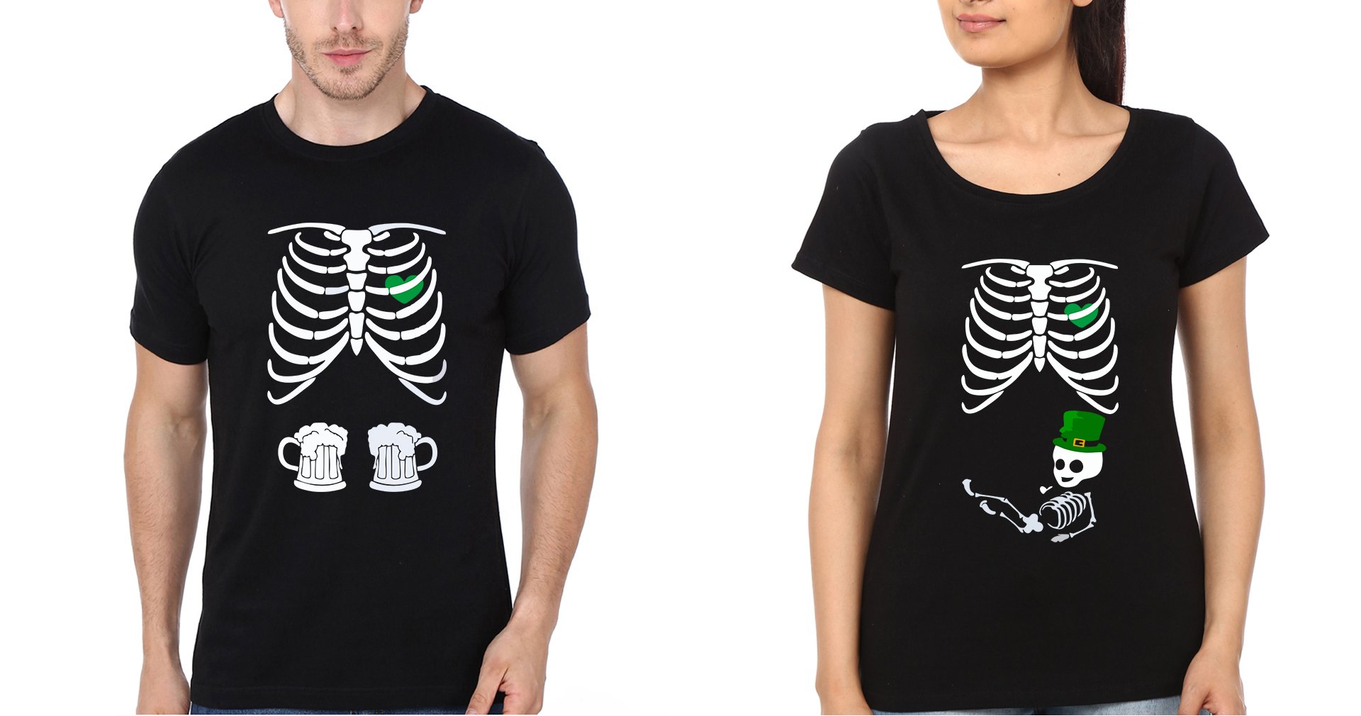 Skeleton Couple Half Sleeves T-Shirts -FunkyTradition