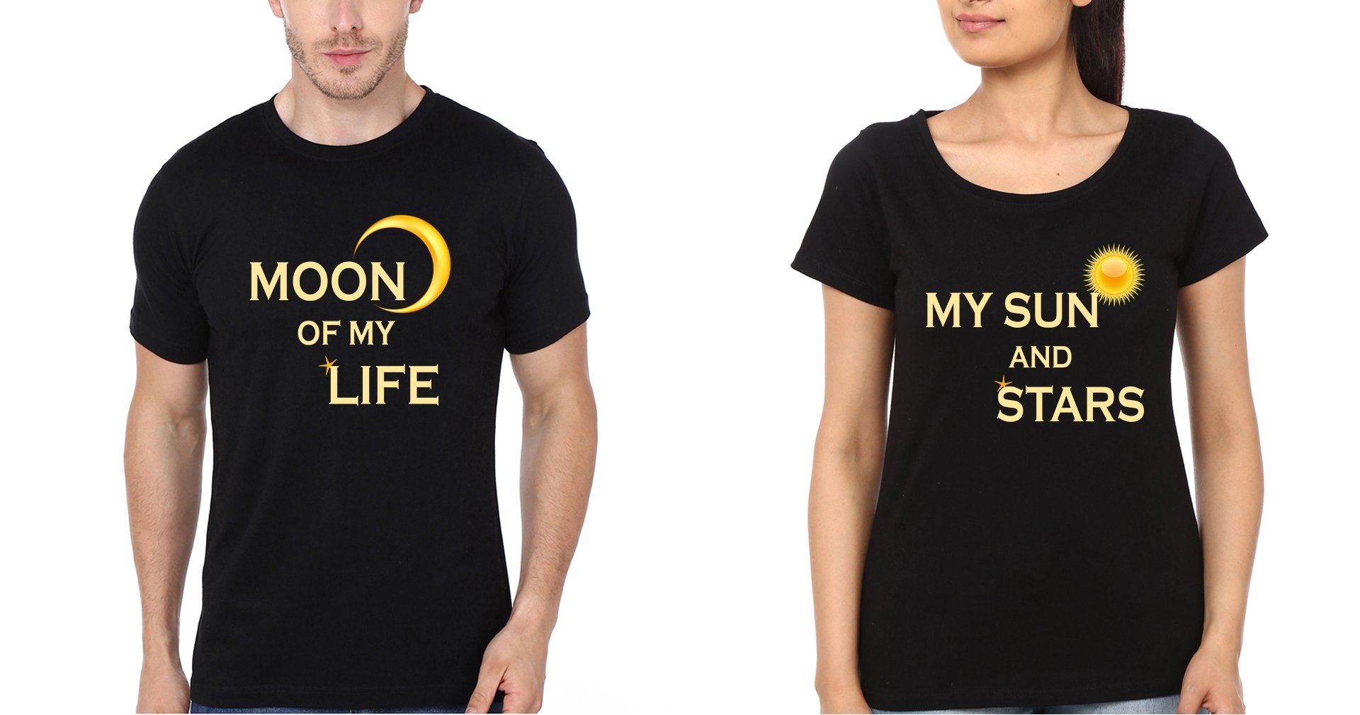 Moon Of My Life My Sun And stars Couple Half Sleeves T-Shirts -FunkyTradition