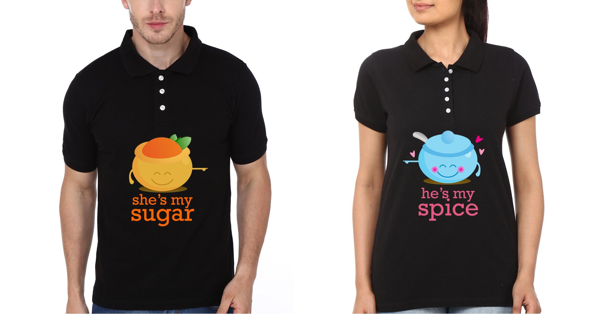 Sugar Spice Couple Polo Half Sleeves T-Shirts -FunkyTradition