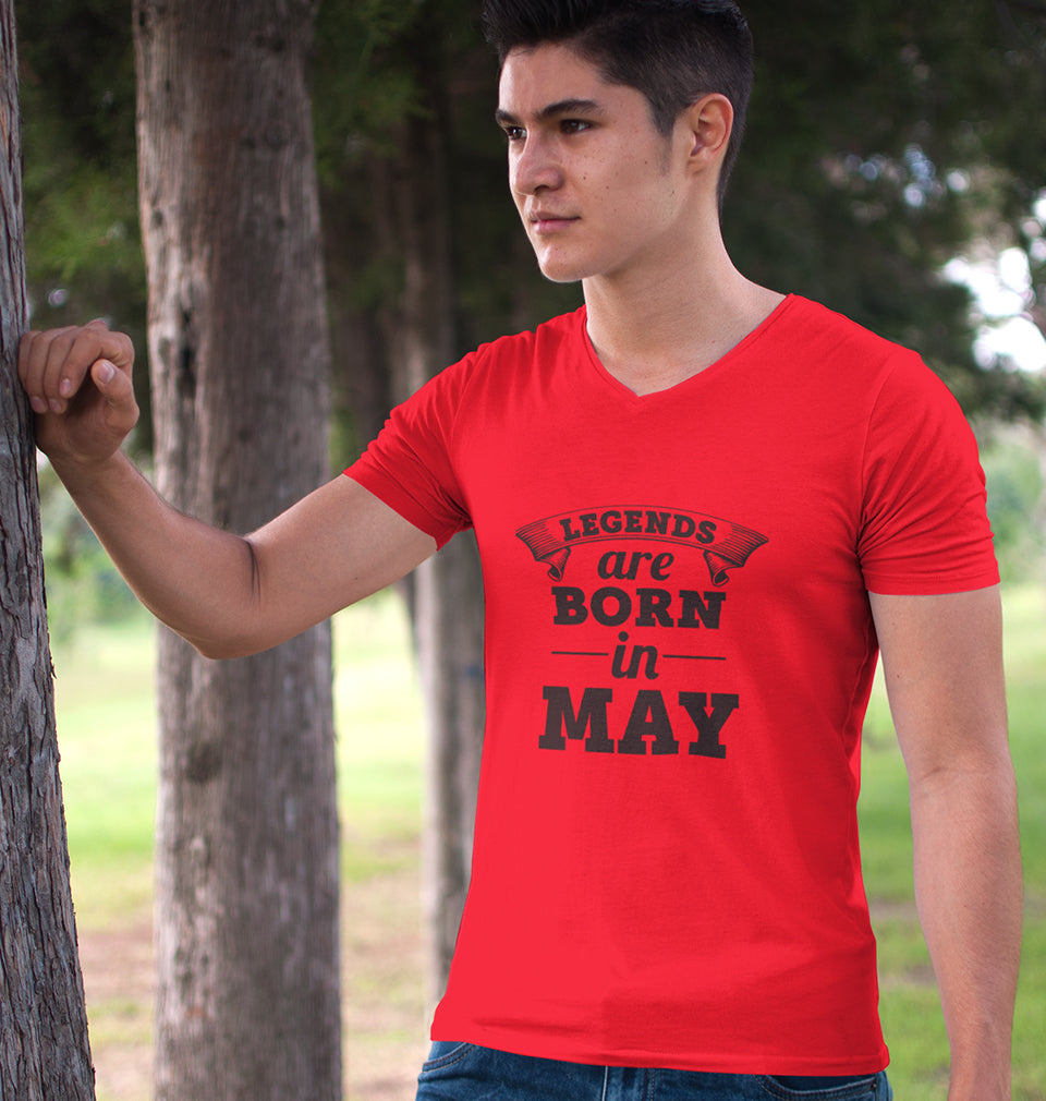 Legends are Born in May V-Neck Half Sleeves T-shirt For Men-FunkyTradition