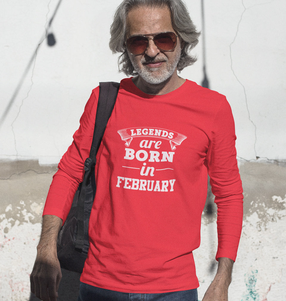 Legends are Born in February Full Sleeves T-Shirt For Men-FunkyTradition