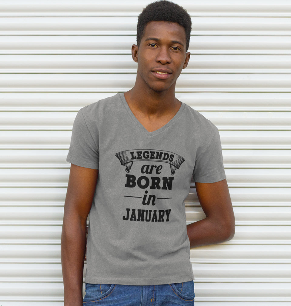 Legends are Born in January V-Neck Half Sleeves T-shirt For Men-FunkyTradition