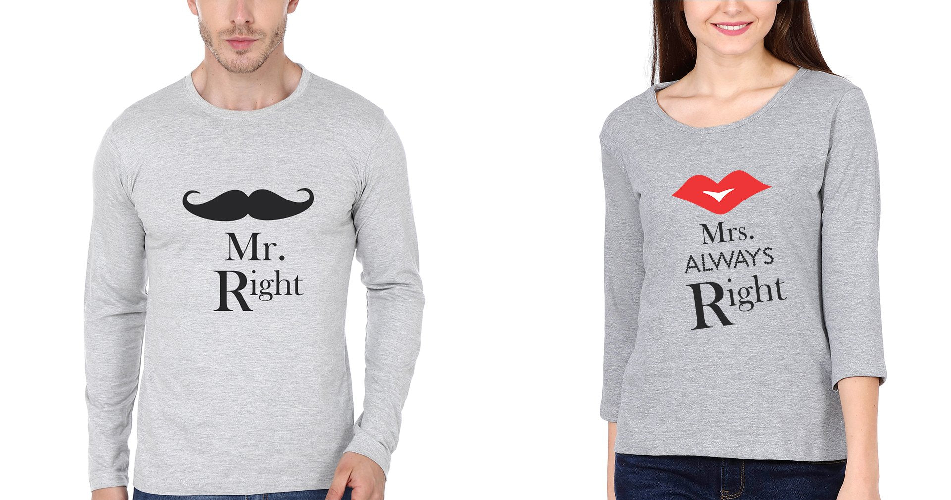Mr.Right & Mrs. Always Right Couple Full Sleeves T-Shirts -FunkyTradition