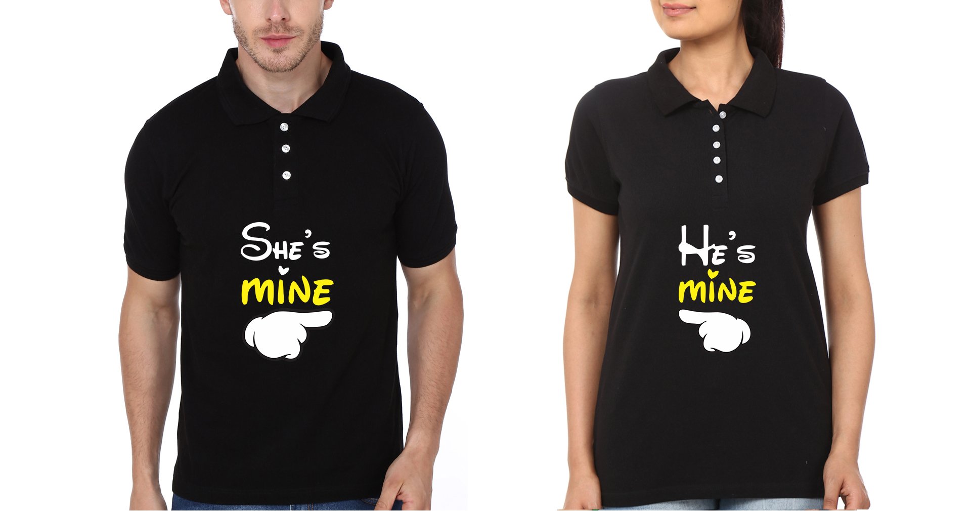 He is Mine She is Mine Couple Polo Half Sleeves T-Shirts -FunkyTees