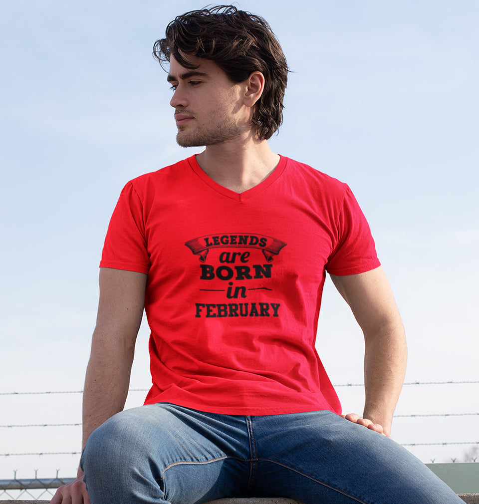 Legends are Born in February V-Neck Half Sleeves T-shirt For Men-FunkyTradition