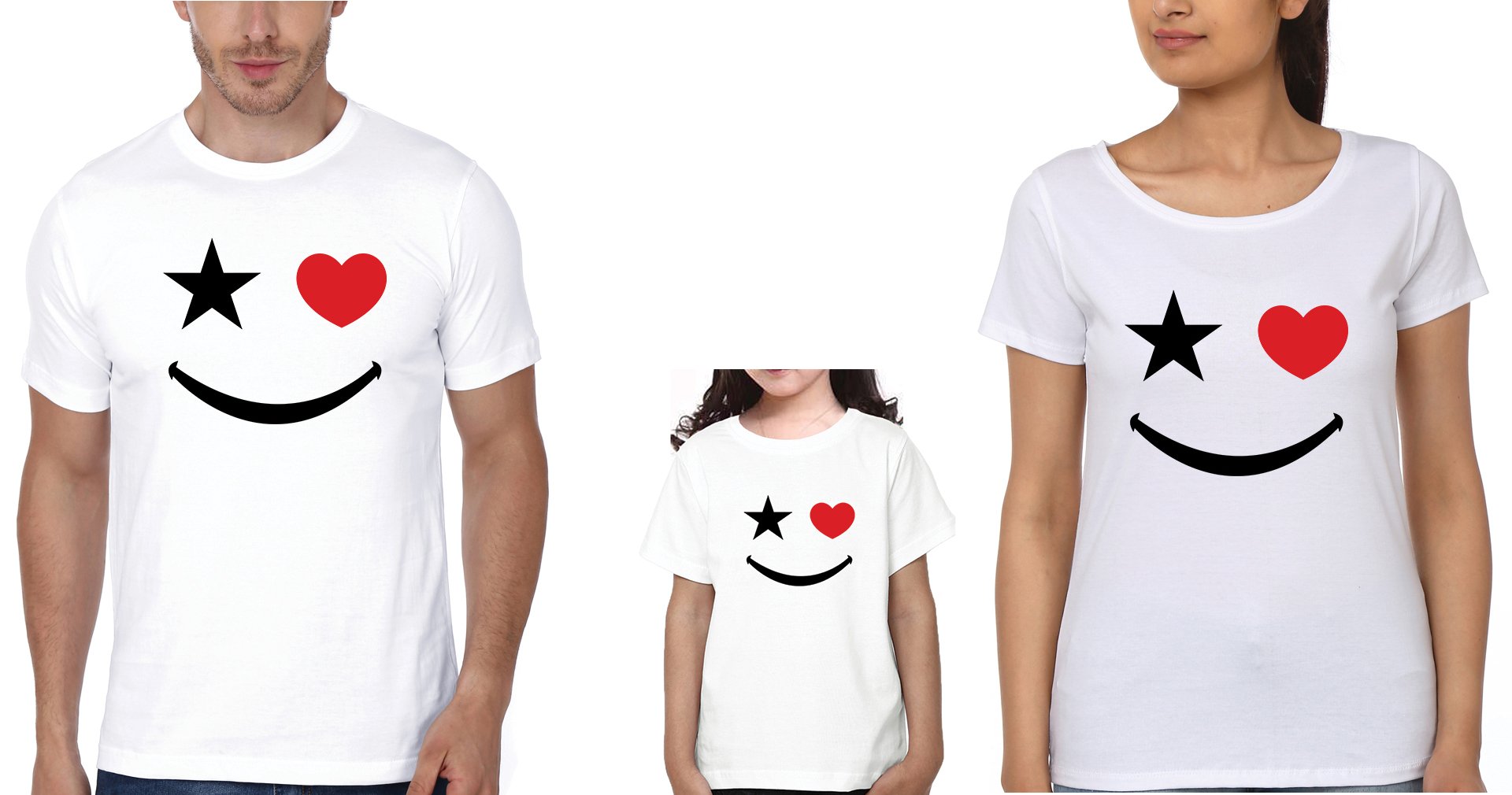 Smiley Family Half Sleeves T-Shirts-FunkyTradition