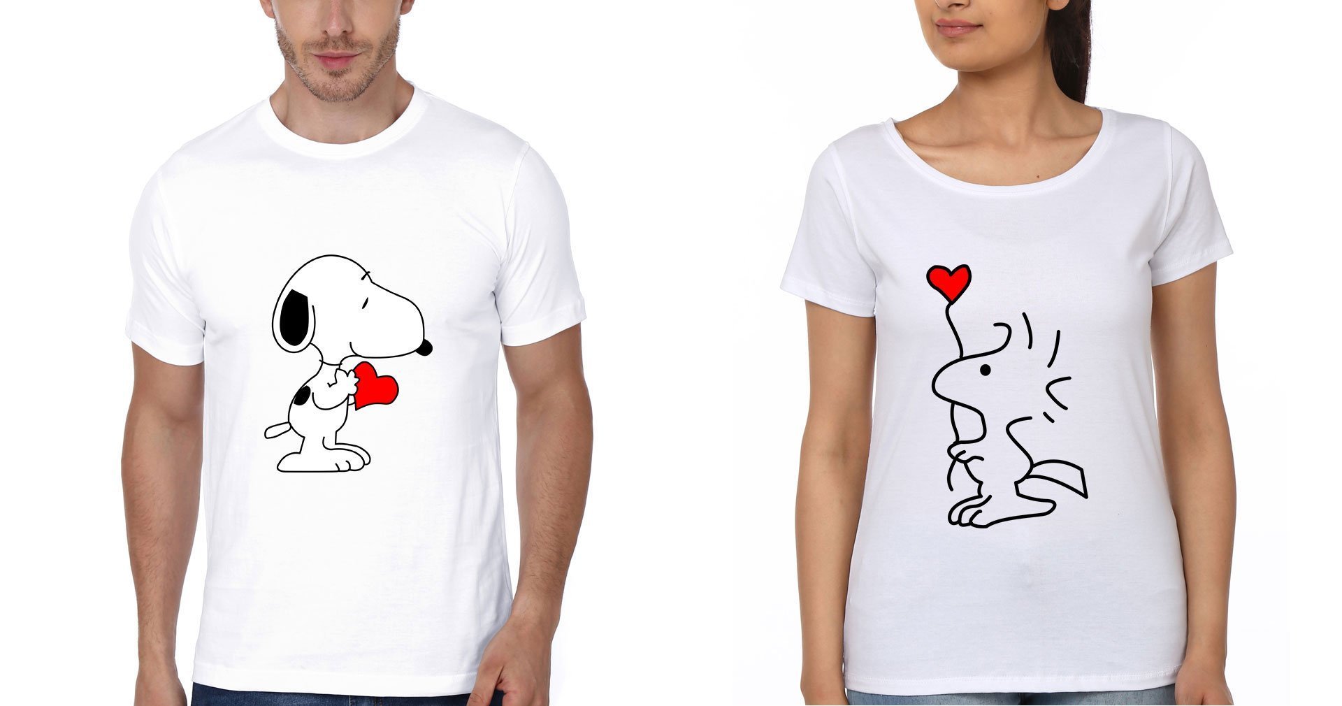 Snoopy Couple Half Sleeves T-Shirts -FunkyTees
