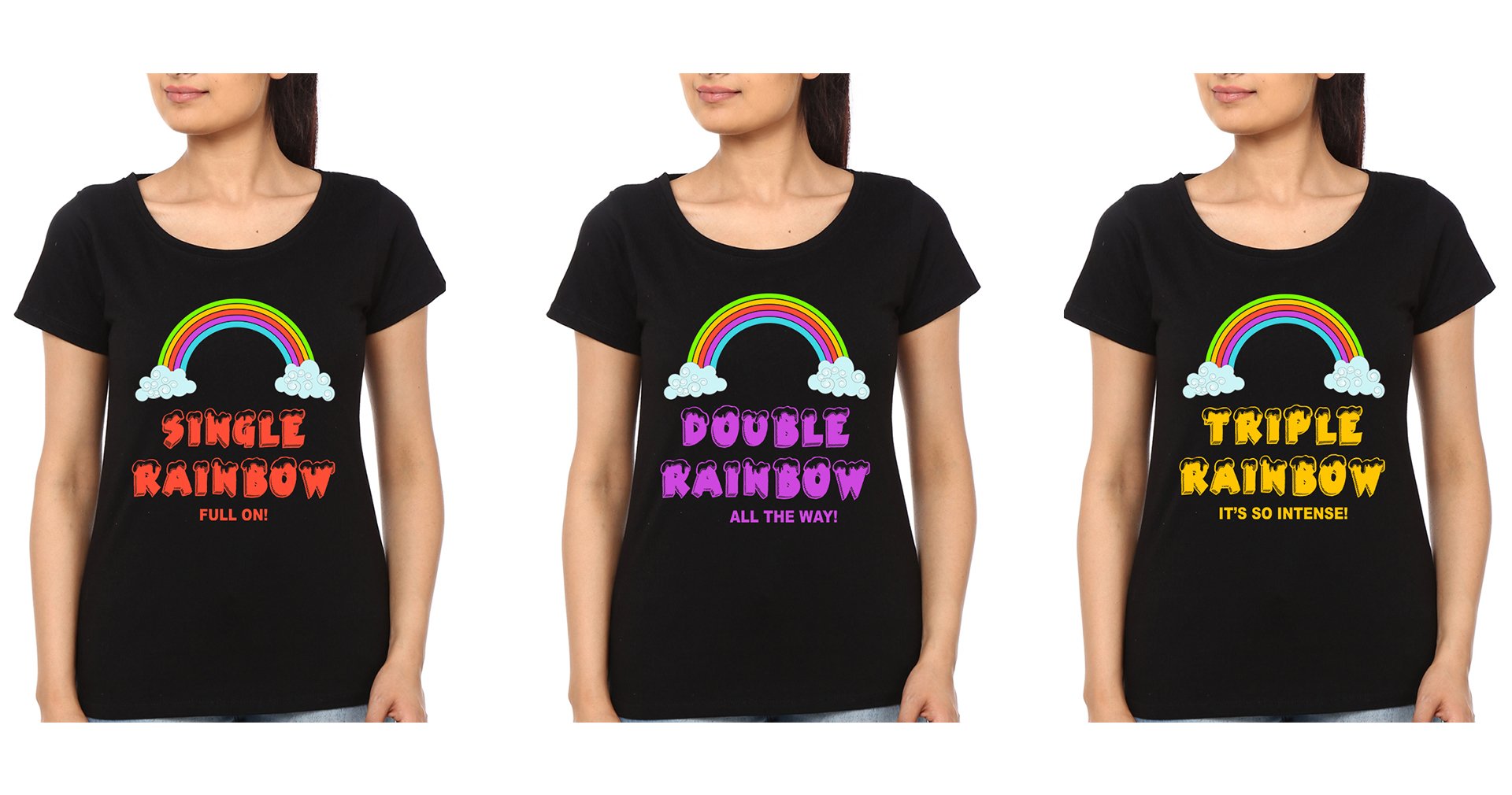 Rainbow BFF Half Sleeves T-Shirts-FunkyTradition