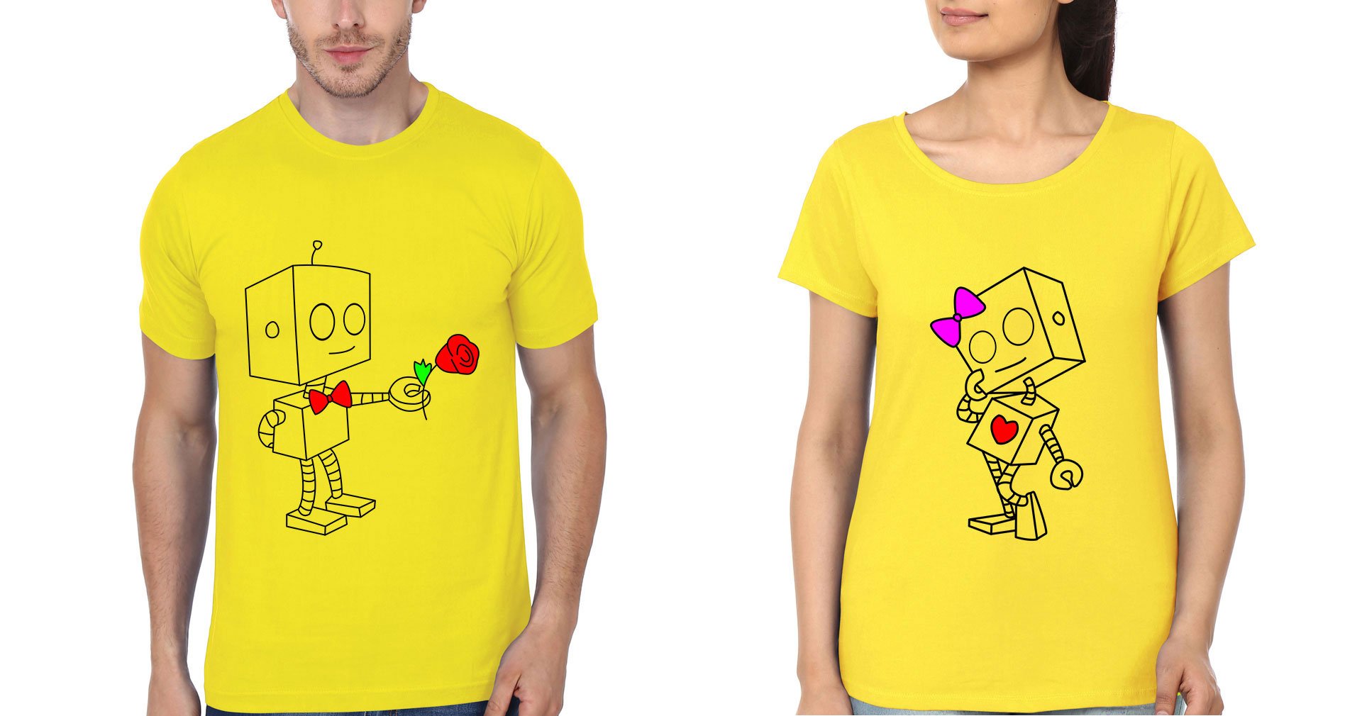 Robo Couple Half Sleeves T-Shirts -FunkyTradition