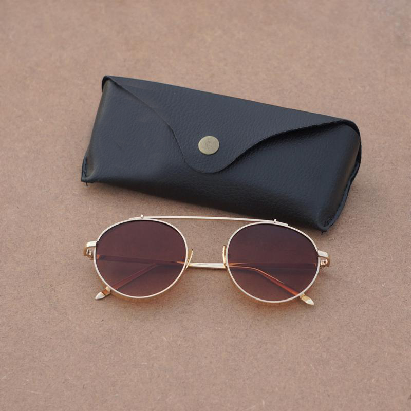 Round Brown And Gold Sunglasses For Men And Women-FunkyTradition