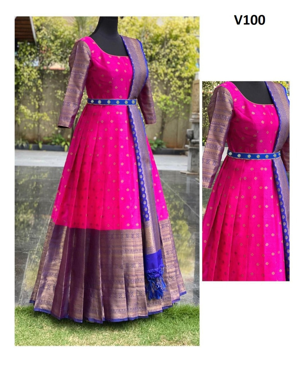 Glorious Pink Colored Partywear Jacquard Long Gown with Dupatta-FunkyTradition
