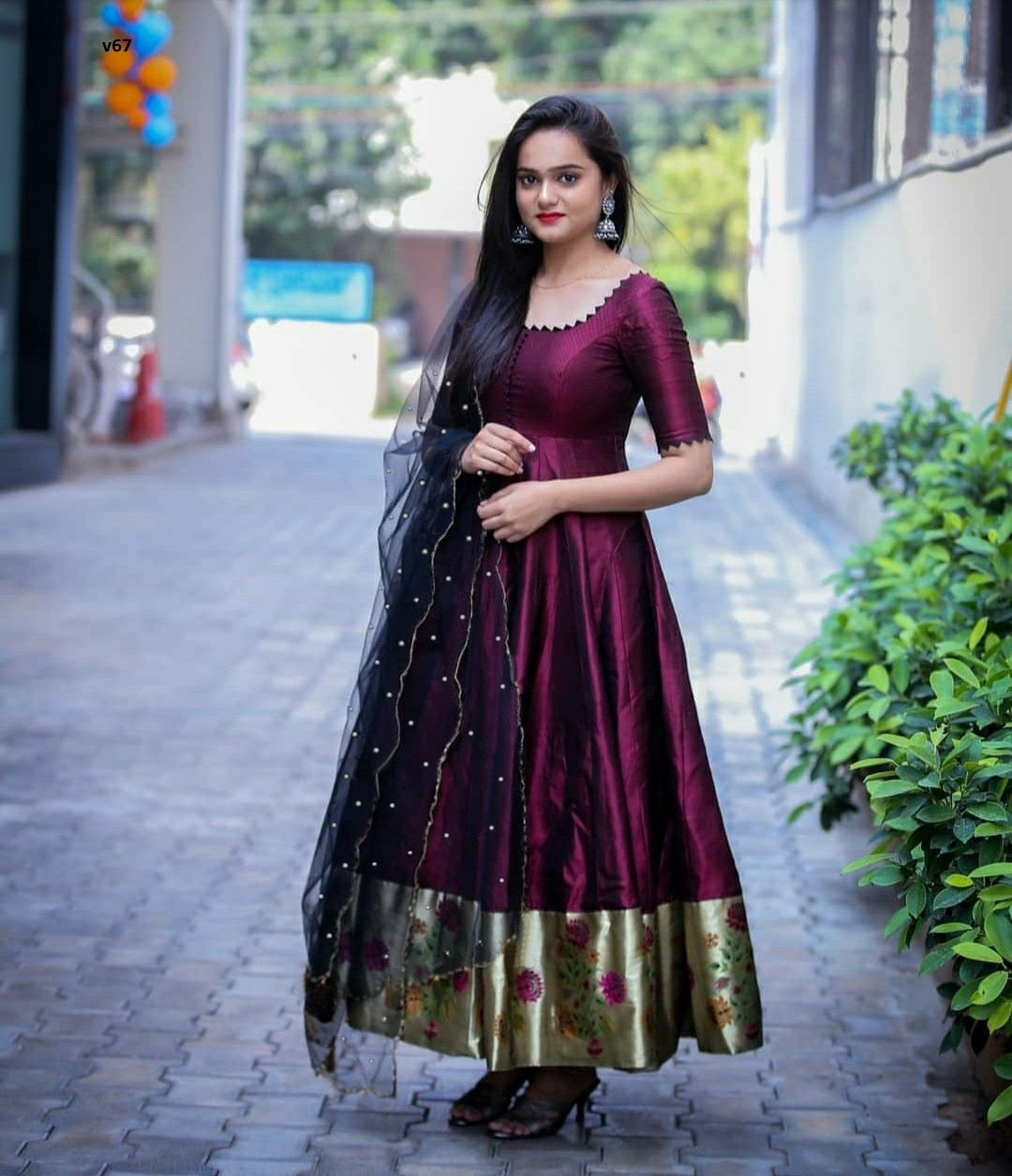 Adorable Designer Wear Purple Tapeta Silk Anarkali Gown-FunkyTradition