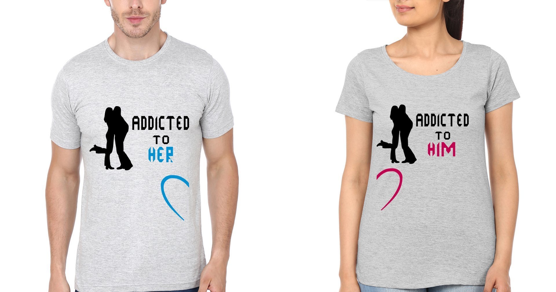 Addicted to Her Him Couple Half Sleeves T-Shirts -FunkyTees - Funky Tees Club